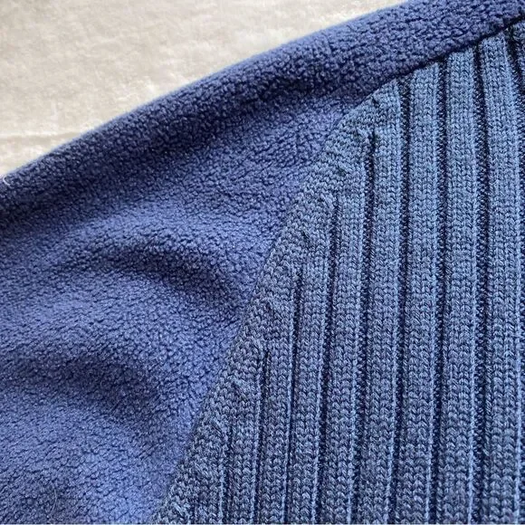 Bruebeck Dark Blue Rib Knit Fleece Sleeves Pullover Mock Turtleneck Sweater